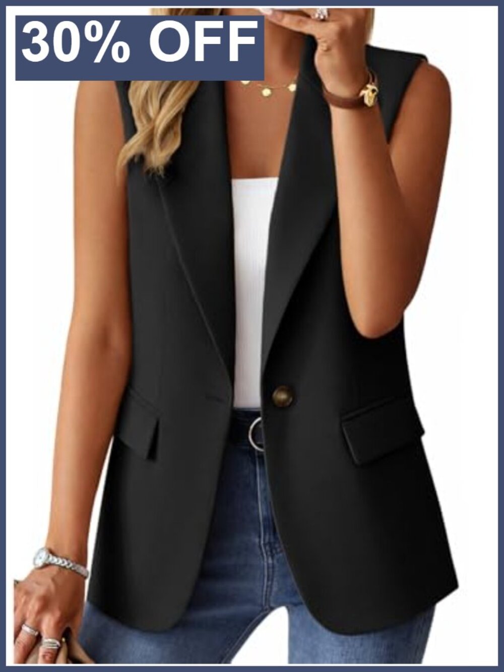Women's Sleeveless Vest Open Front Lightweight Blazer Jacket